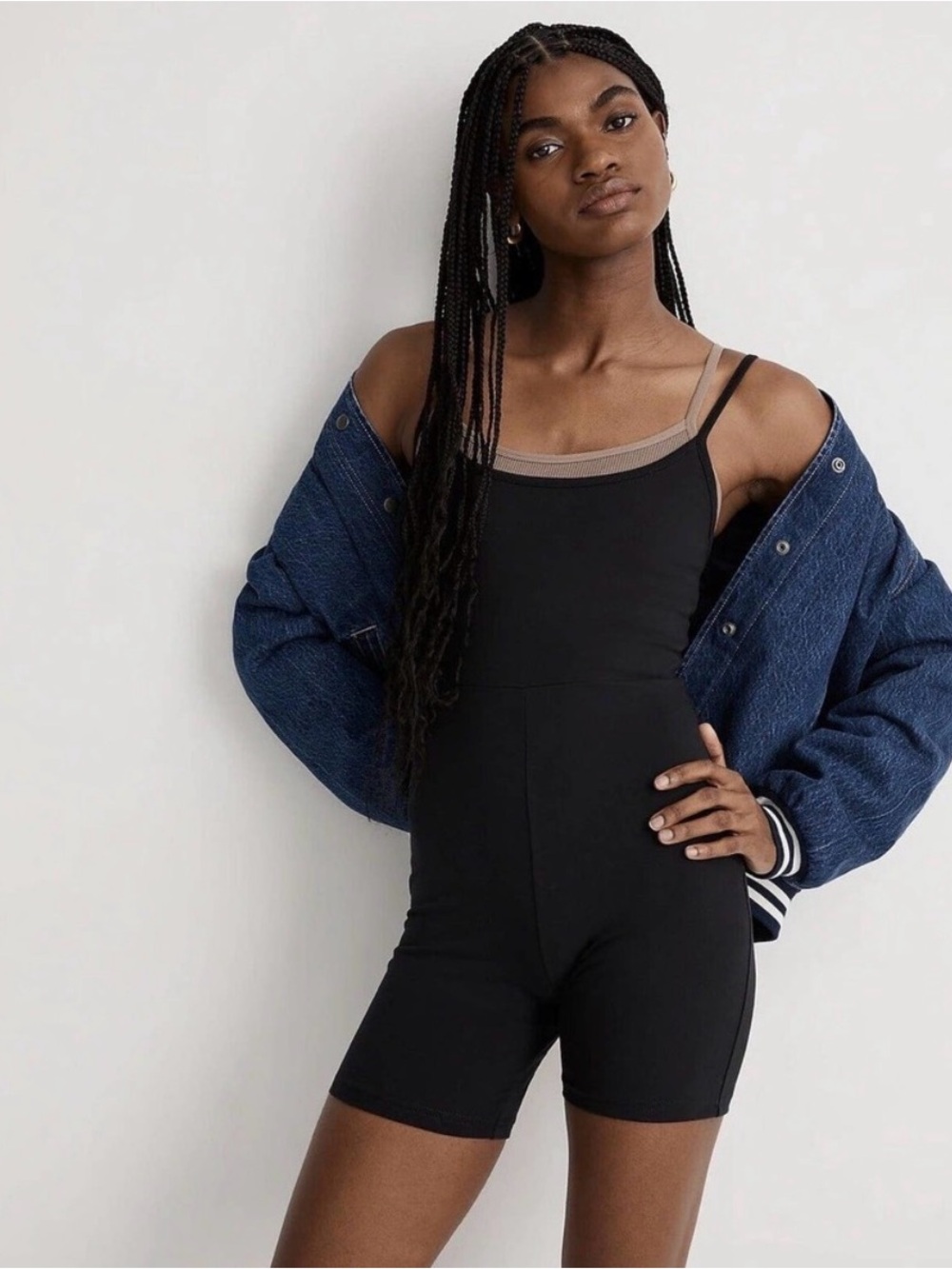 Madewell Black Spaghetti-Strap Biker Unitard